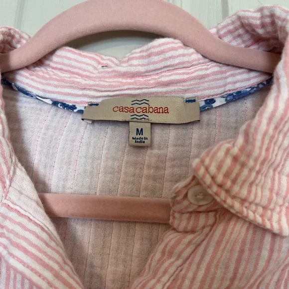 Casa Cabana Sammie Dobby Pink Striped Button-Up Tunic Shirt Medium - Picture 2 of 7